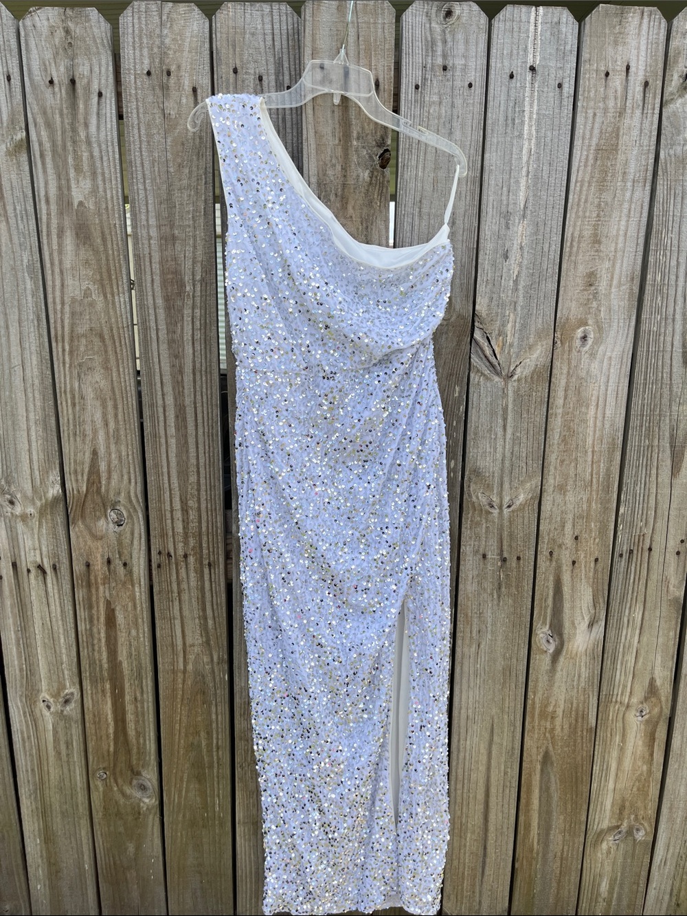 One-Shoulder White Sequin Evening Dress